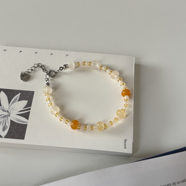 钛钢仿水晶手链 夏日多彩橘色系手链 延长链