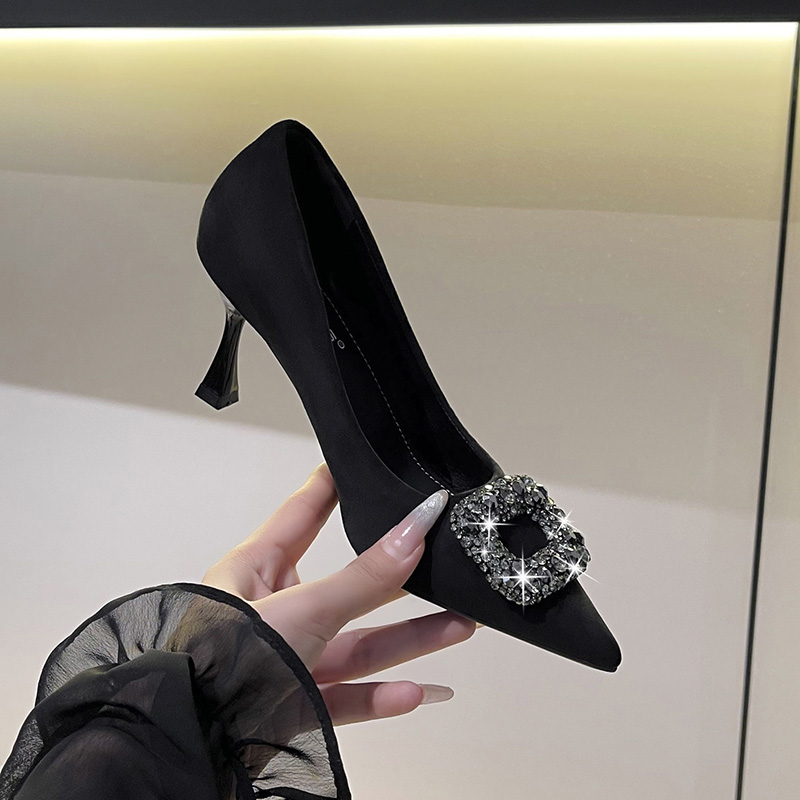 浅口高跟鞋女春季尖头细跟气质舒适黑色时尚性感职业百搭韩版单鞋