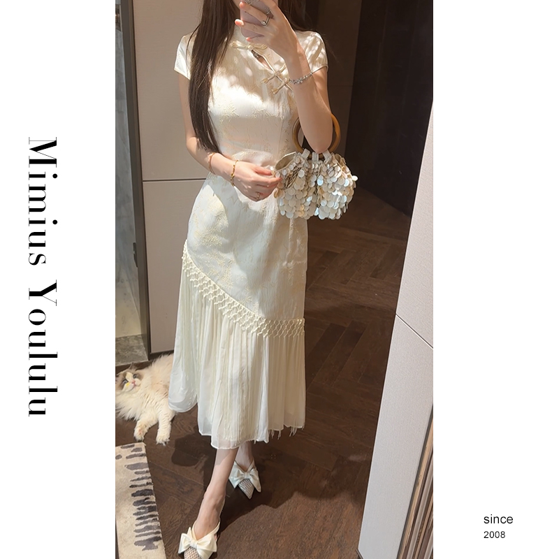 【mimius】U 关关雎鸠～新中式改良优雅收腰拼接旗袍连衣裙 G05275