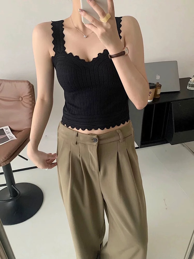 花边带胸垫内搭美背外穿宽肩带背心25195