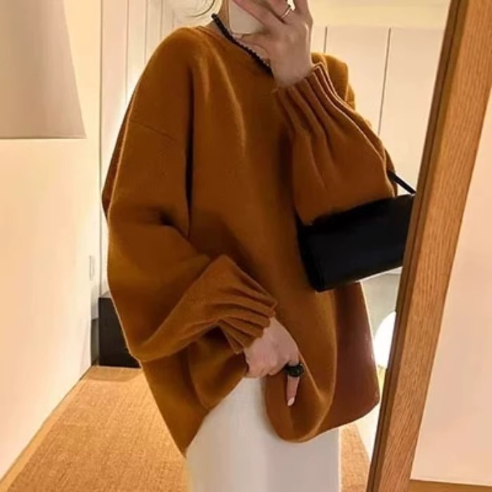 【加厚款】孕妇秋冬装毛衣2025新款韩系设计感灯笼袖套头圆领上衣女