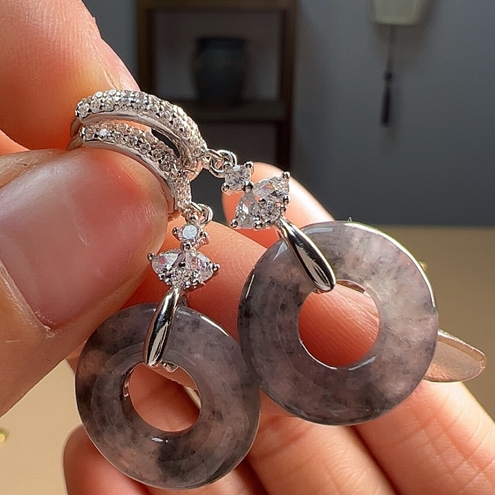 翡翠耳饰银S925镶嵌耳饰