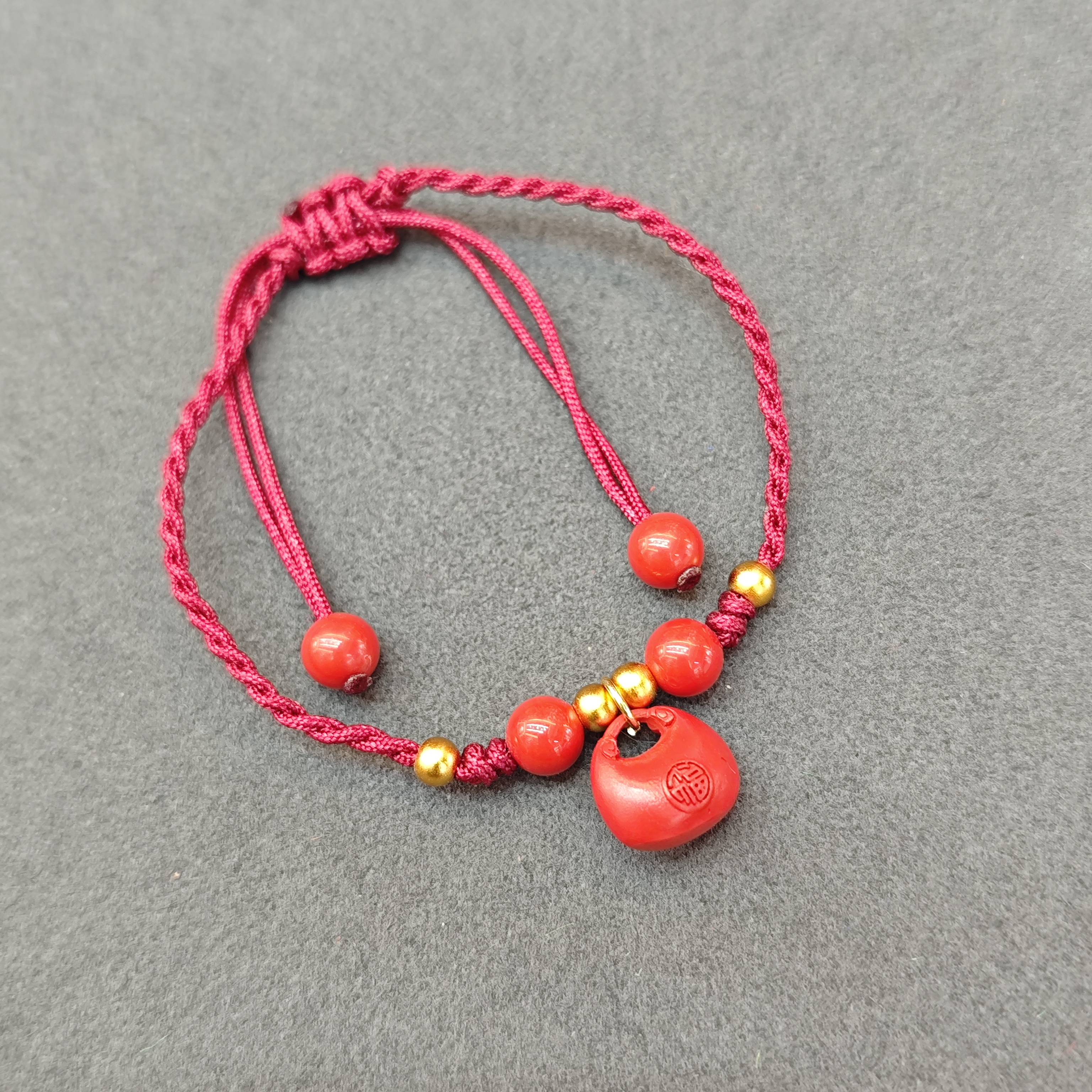 含辰砂工艺品朱砂小胖福红绳手链3333