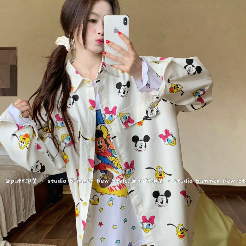 puff泡芙大码女装-秋上新可爱米奇图案休闲衬衫850