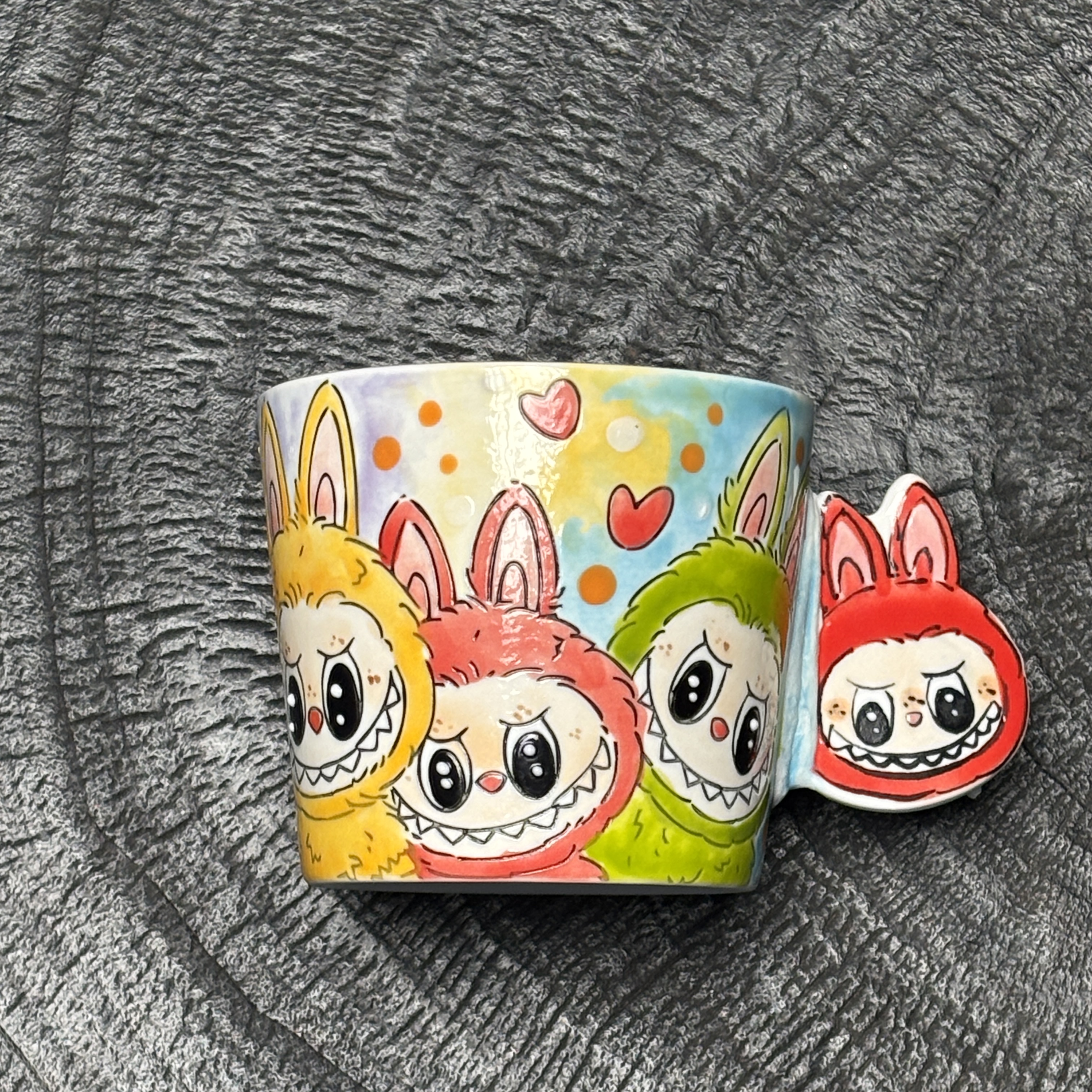 322拉布布手工雕刻立体把手水杯