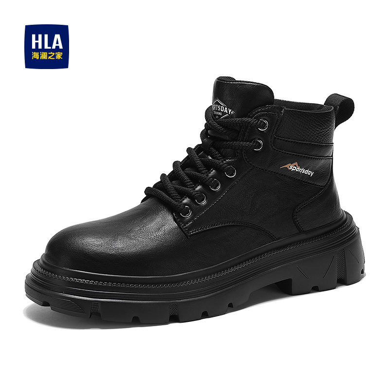 HLA/海澜之家2025秋冬新品马丁靴黑色高帮增高英伦风休闲户外工装