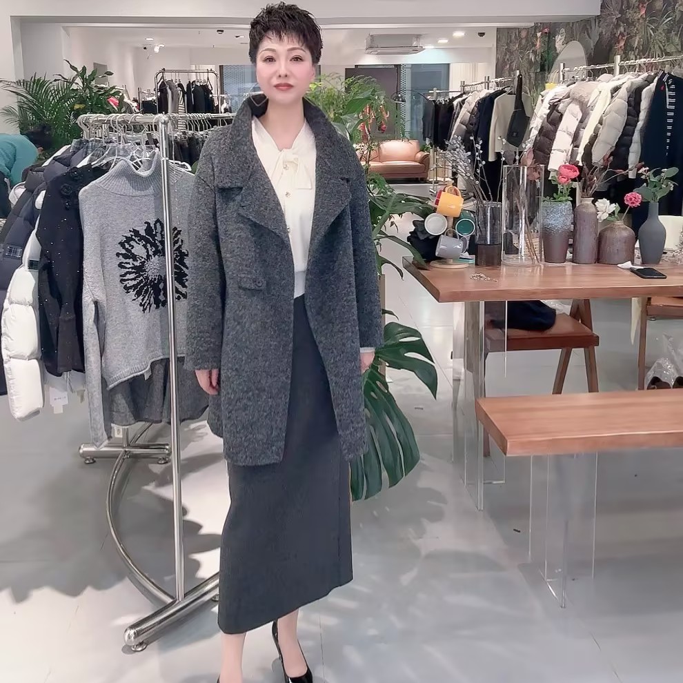 秋冬时尚宽松中长款双面呢大衣外套气质百搭