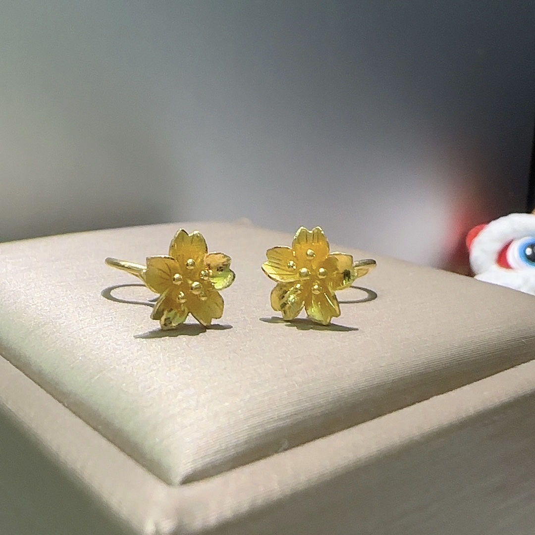 5G足金999耳钉亮面樱花