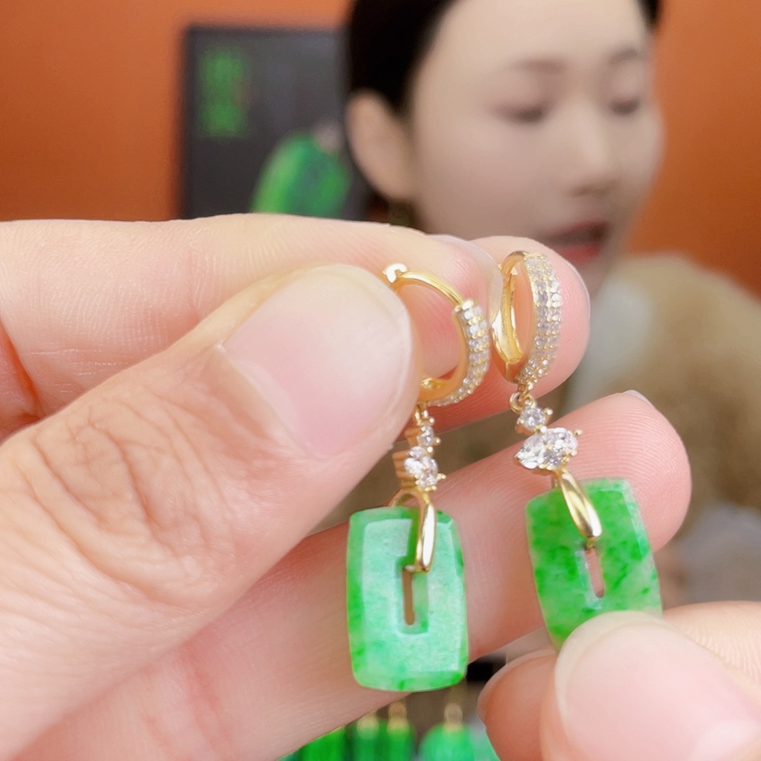 翡翠银S925镶嵌耳饰