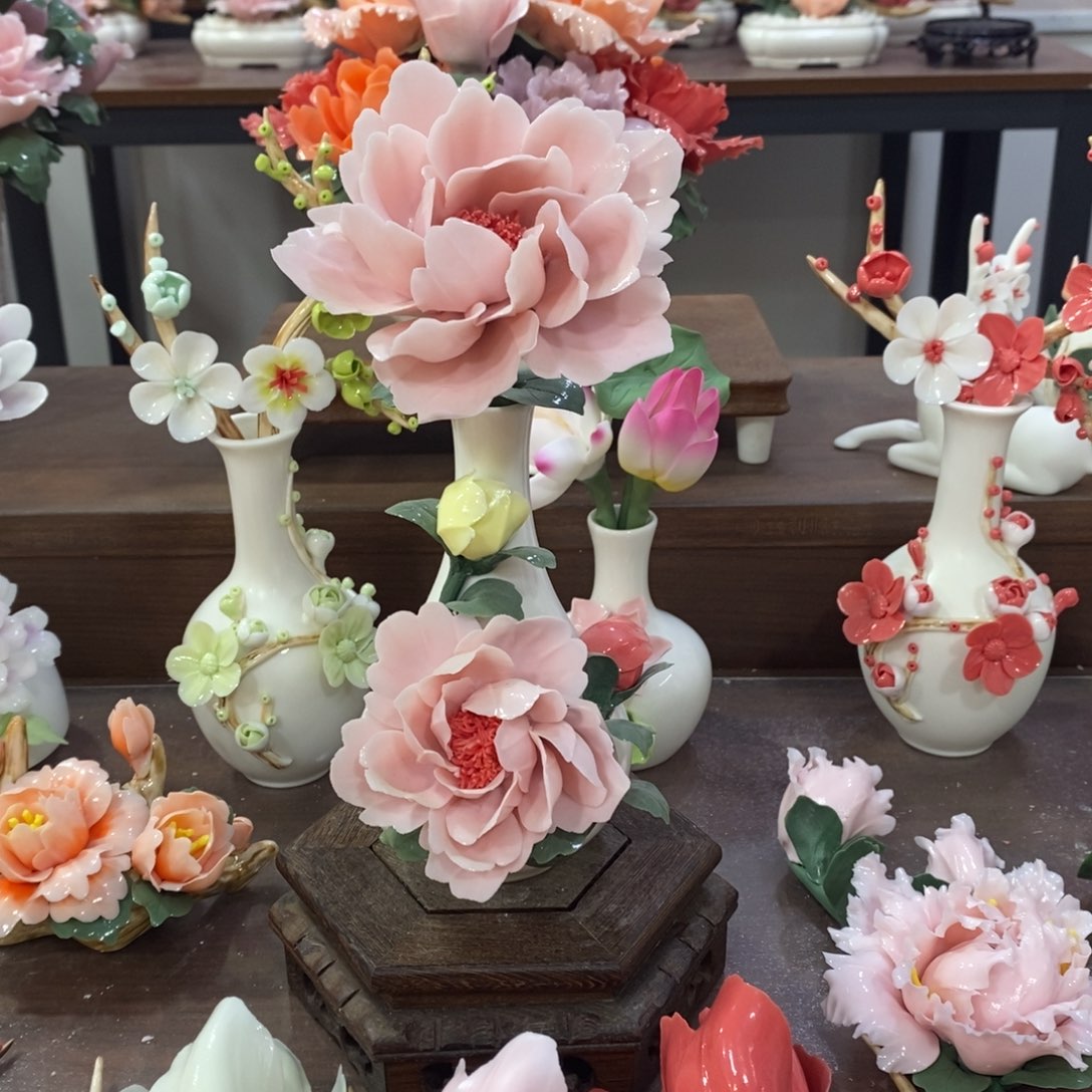 瓷片陶瓷手工花摆件