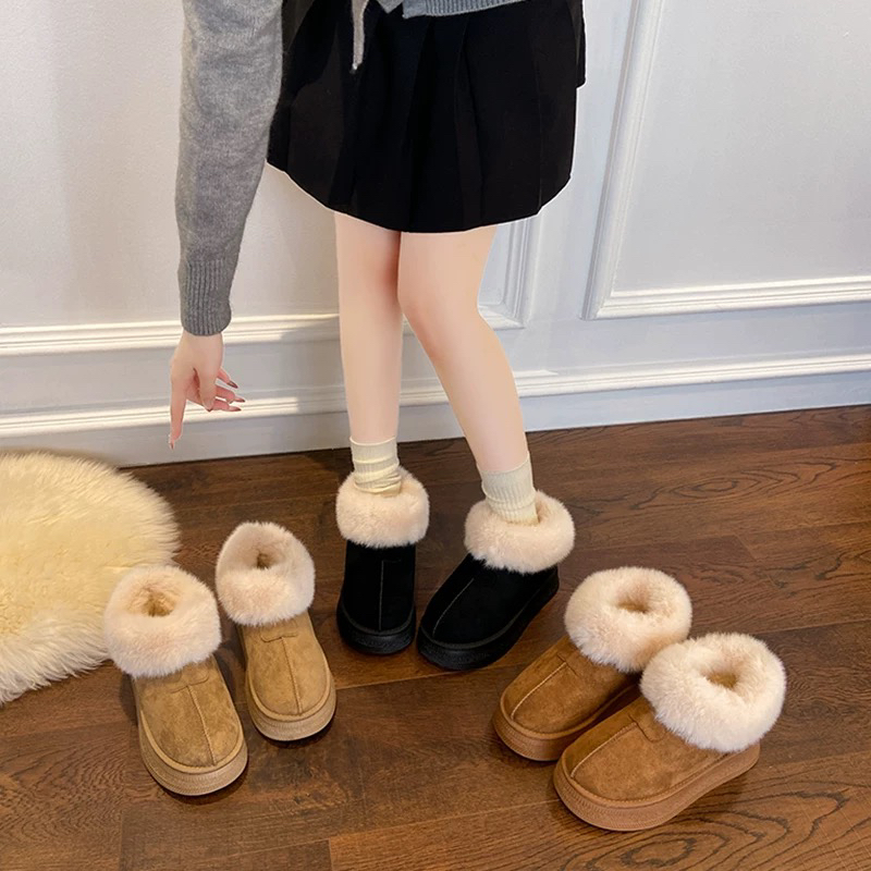 【801】 雪地靴女士加绒厚底防滑一脚蹬包跟高帮雪地靴保暖毛绒棉鞋