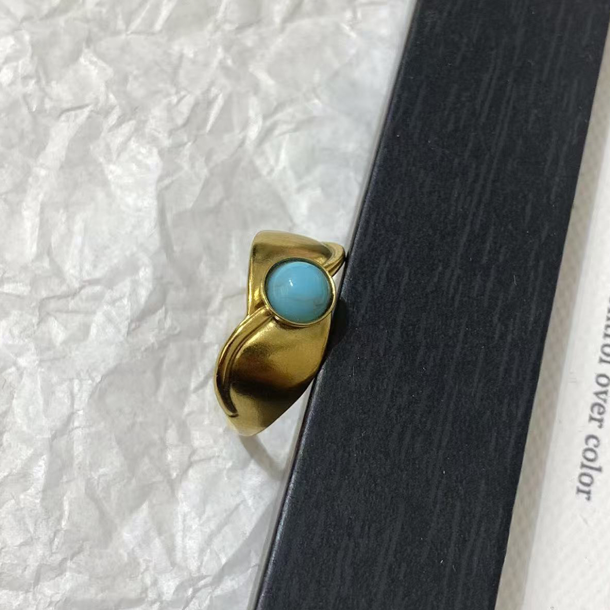 钛钢戒指 LARVINA复古蓝戒指