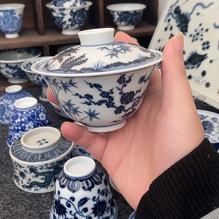 瓷【至坤承器】松竹梅盖碗