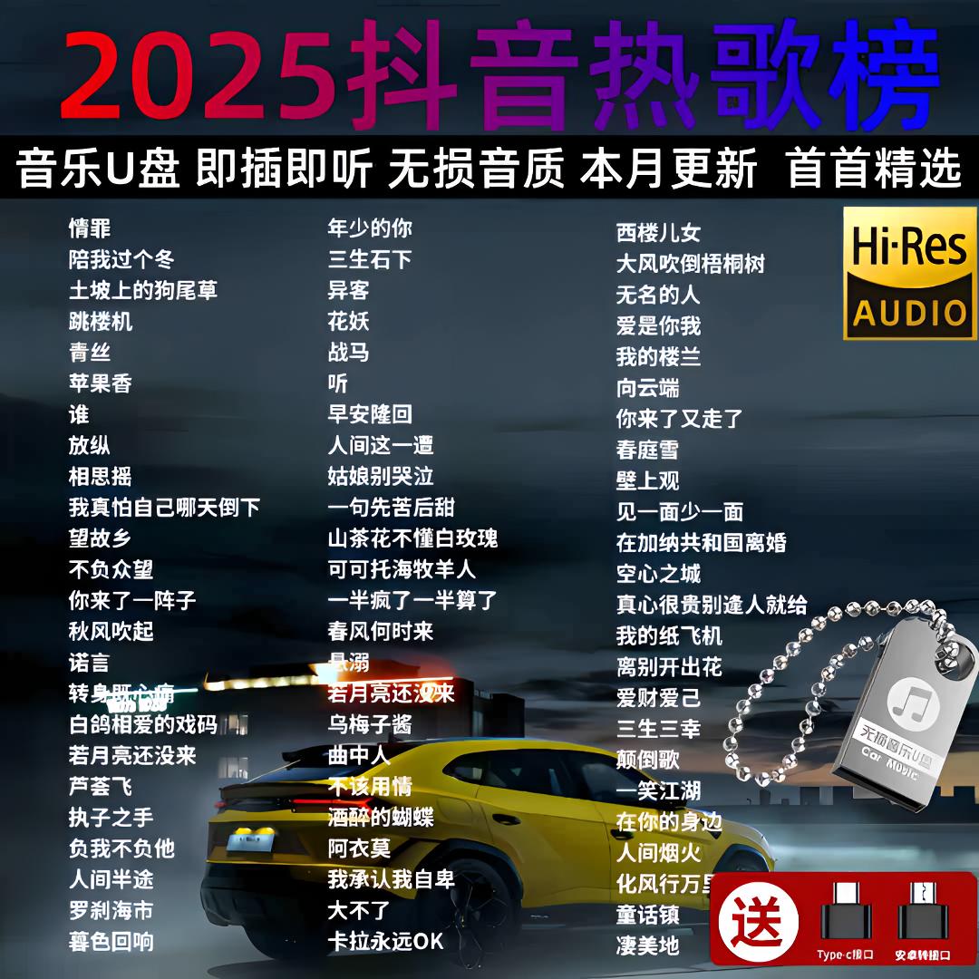 抖音歌曲2025最火的流行歌曲无损u盘新歌流行歌高音质车载音乐U盘