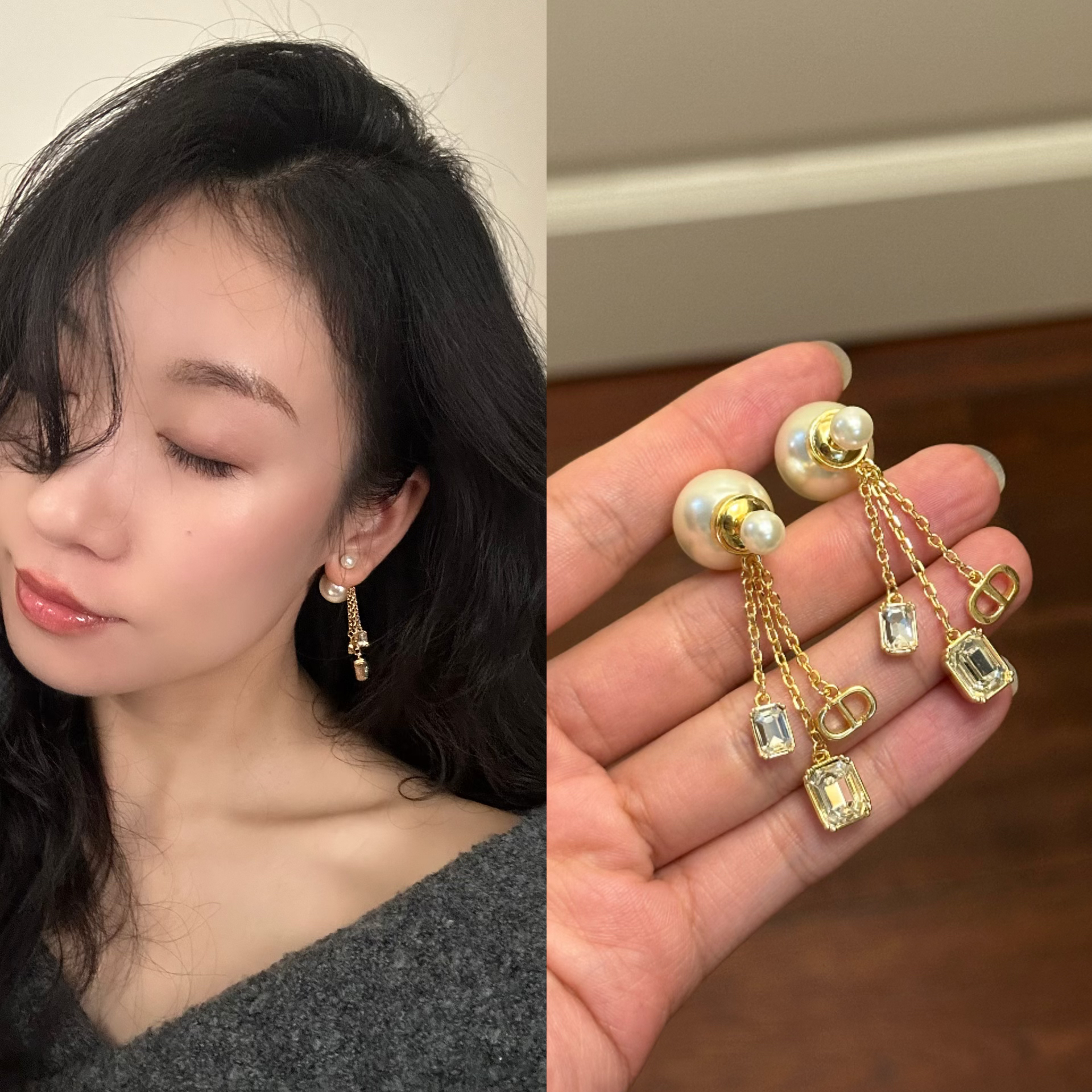 铜合金仿珍珠耳饰 E0155 时尚气质百搭猪鼻子流苏耳环