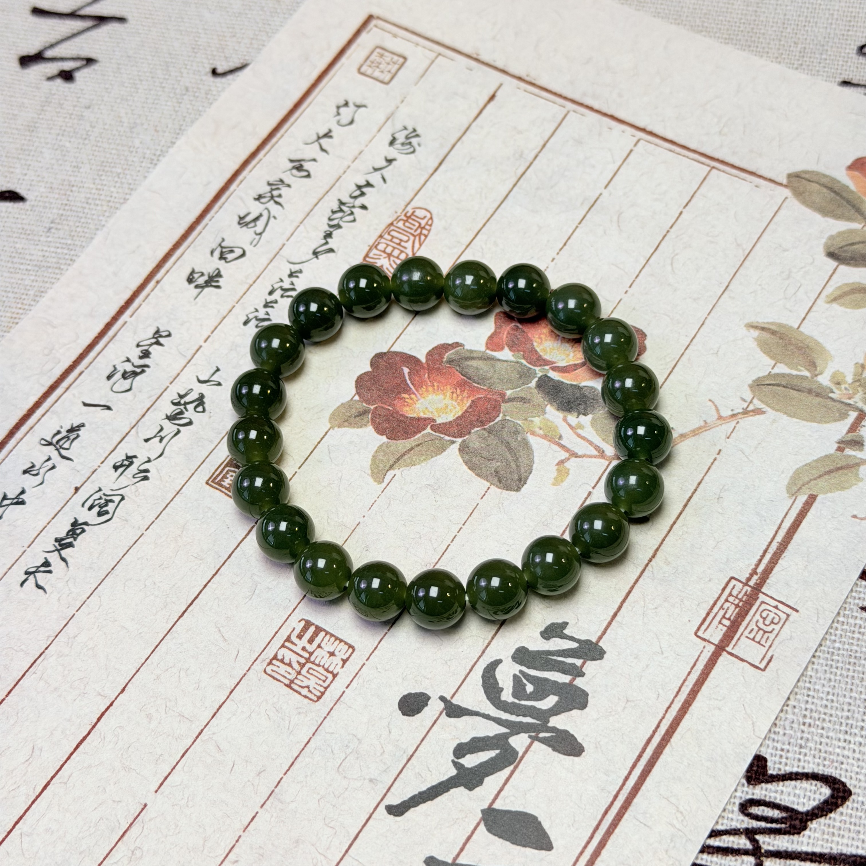 【Y】ZX178708湖水绿和田玉单圈素串8-9mm+