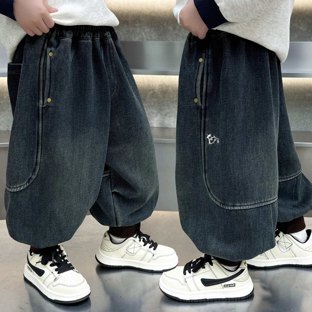 男童裤子童装秋冬一体绒牛仔裤2025新款中小童儿童韩版宽松时尚