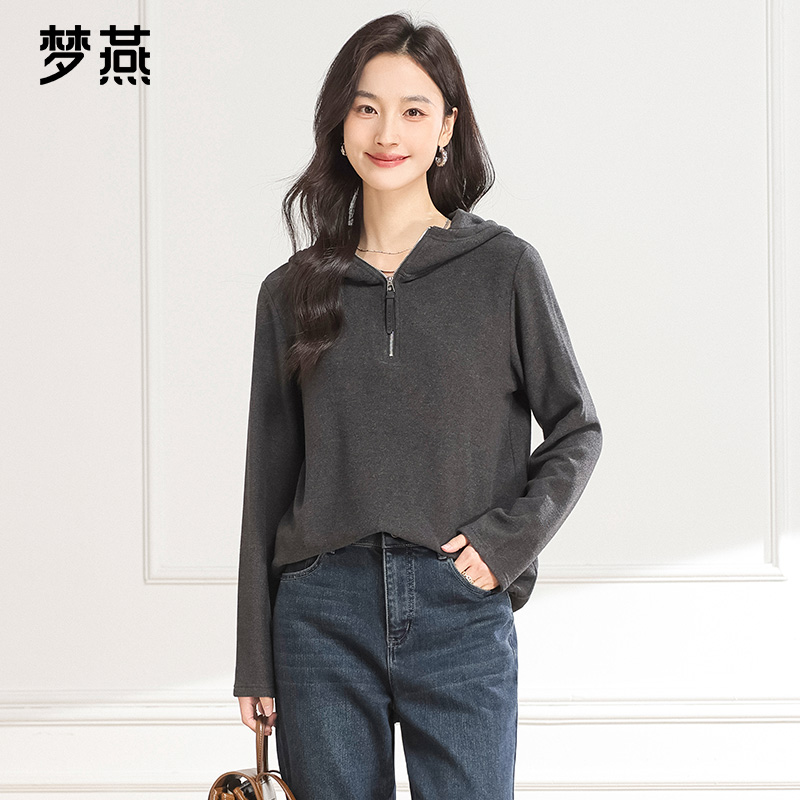 梦燕秋冬女柔软舒适保暖时尚百搭短款连帽无领长袖卫衣CC16B5003