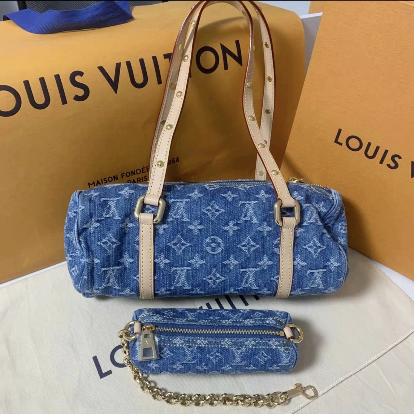 95新 LouisVuitton/路易威登 蔚蓝/丹宁巴比龙 子母 单肩包 芯片