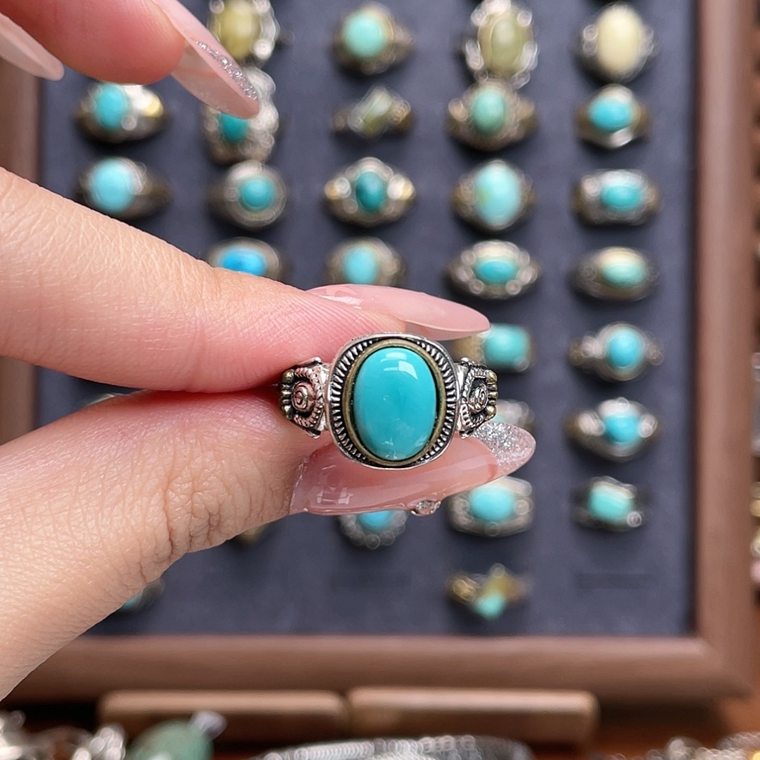 绿松石银S925镶嵌戒指