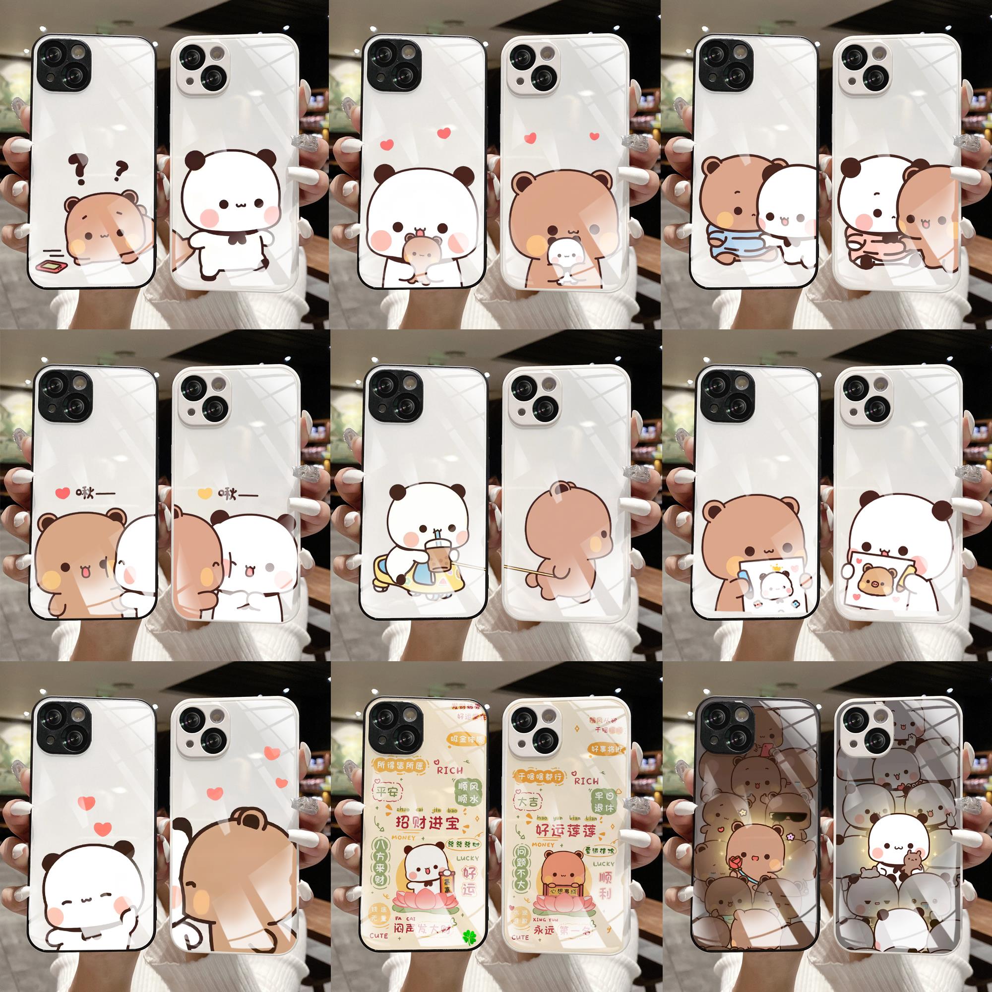 适用新款钢化玻璃可爱一二布布情侣高级感定制任意机型个性手机壳