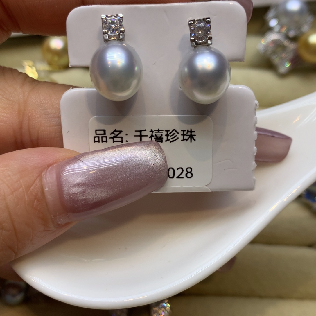 银S925镶嵌耳饰海水珍珠