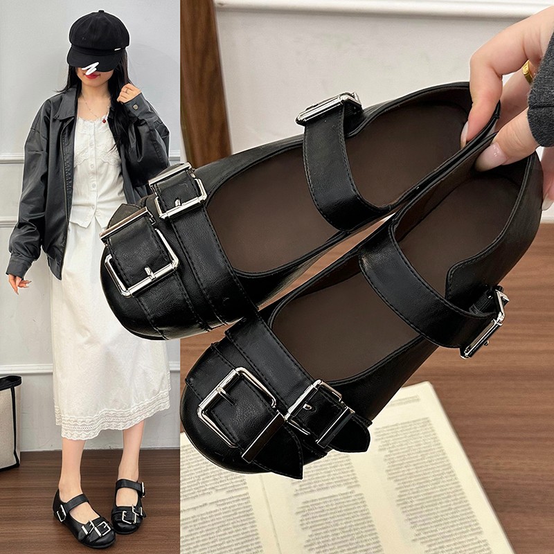 复古玛丽珍黑色皮鞋女2025新款巨好看小众皮带扣软底单鞋