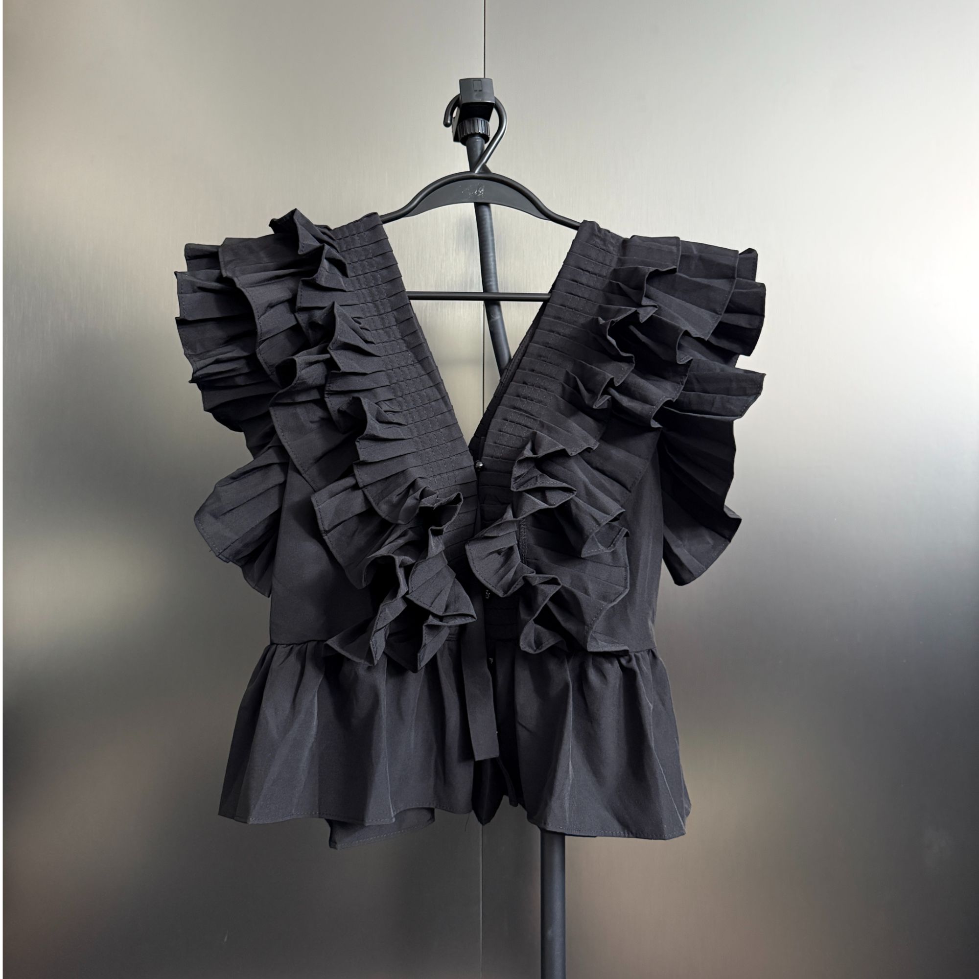 DA-J新款夏季木耳荷叶边无袖修身v领小坎肩衬衫