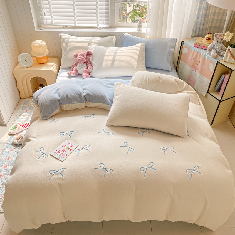 2025新款绣花款牛奶绒刺绣四件套秋冬加厚四件套三件套