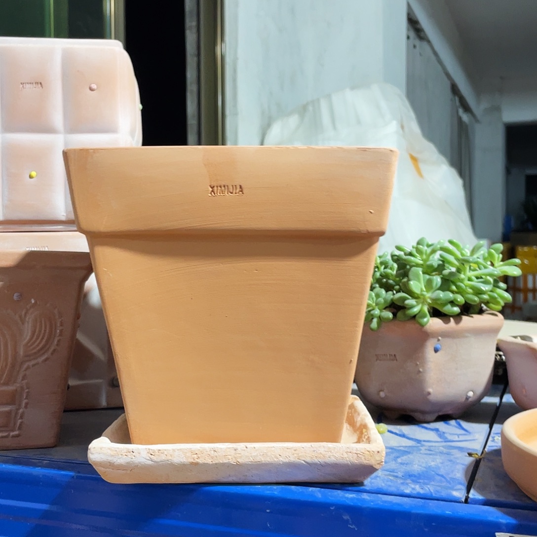 口19×18 红陶国际盆➕红色粗陶方形底托