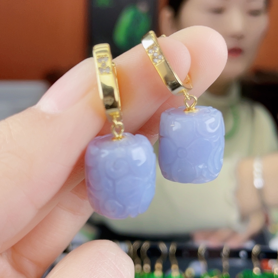 翡翠银S925镶嵌耳饰