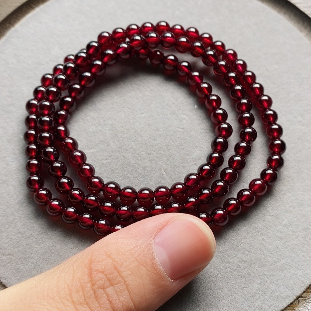 手链未镶嵌石榴石5mm老矿酒红s三圈8 A