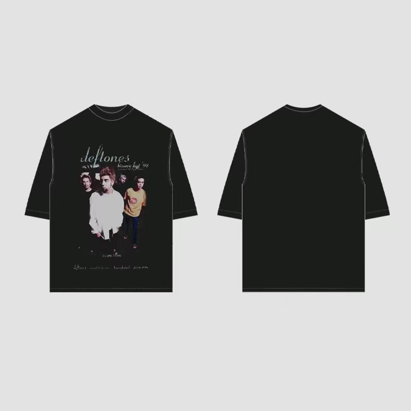 FDM 「wave」轻水洗复古做旧宽松街头潮流嘻哈乐队康利印花短袖