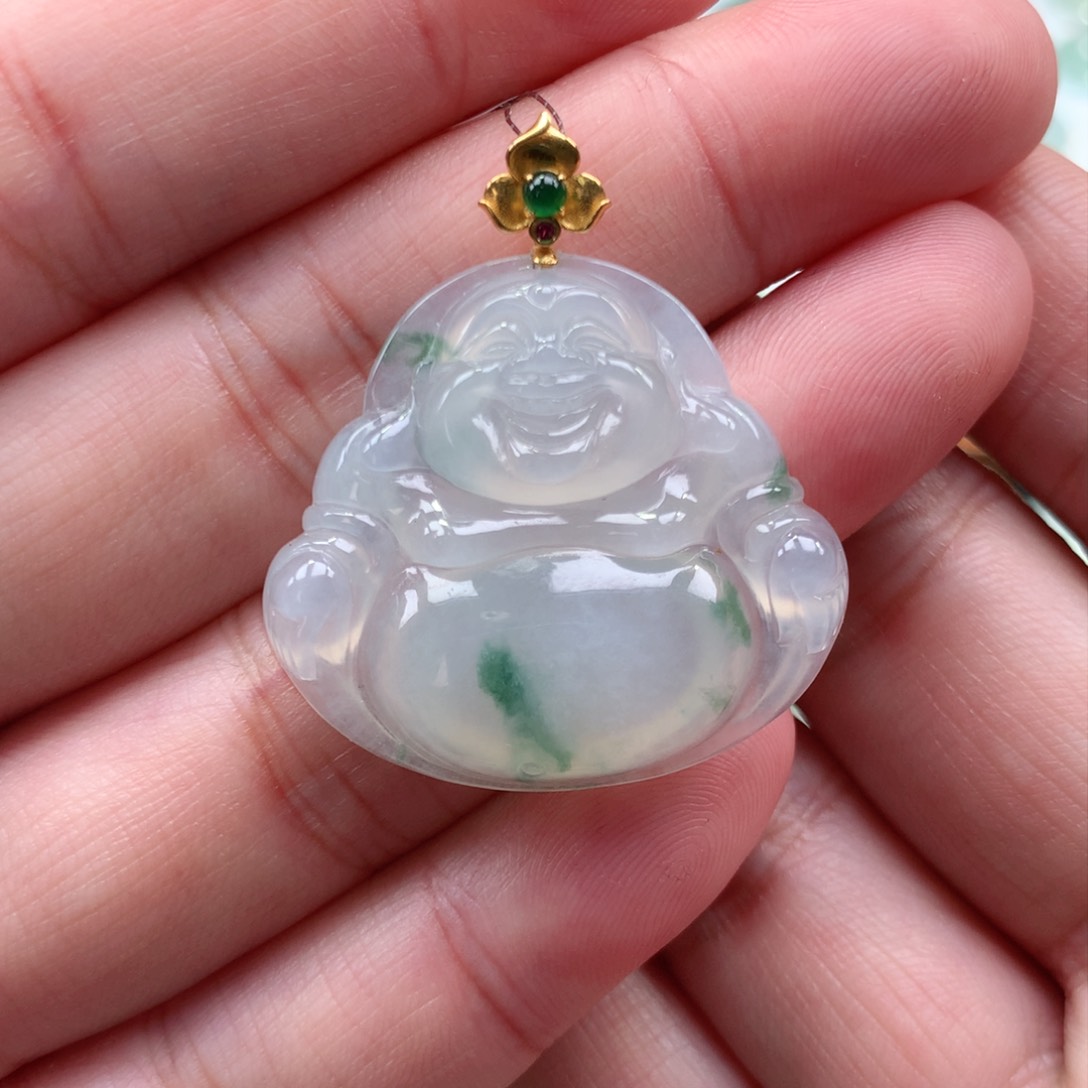 翡翠吊坠(不含链)18K金镶嵌佛公