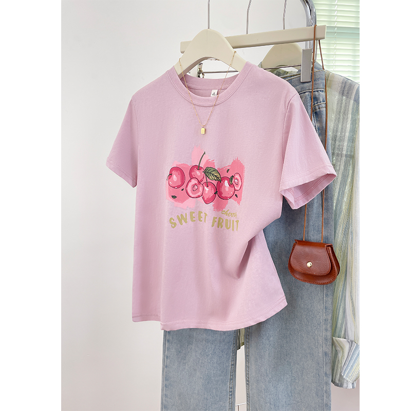 韩系清新凉爽印花短袖T恤女显瘦百搭上衣2025夏季薄款雪花棉女装