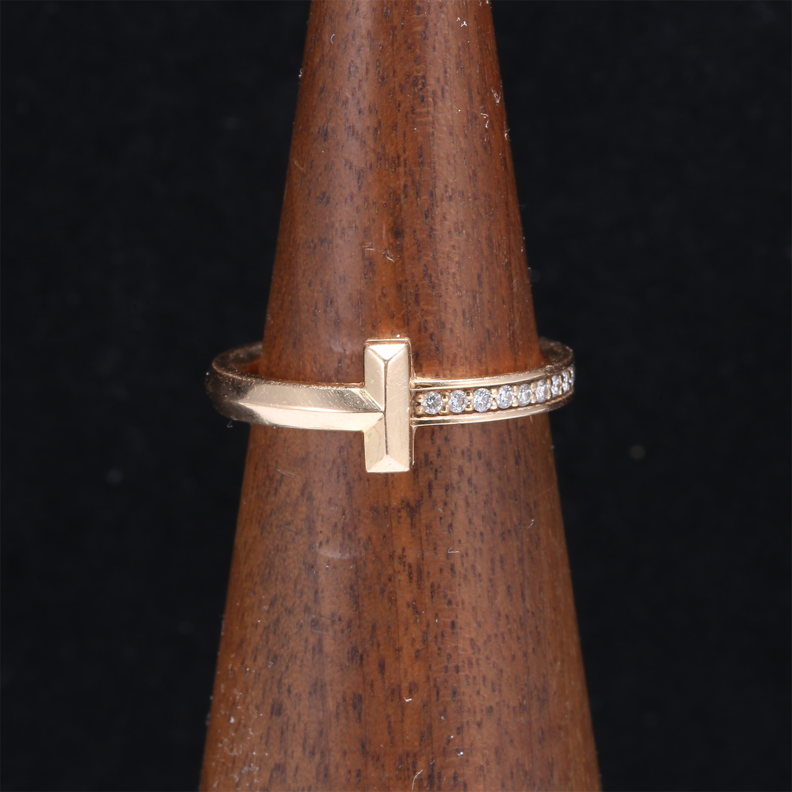 99新 Tiffany & Co./蒂芙尼 T1系列玫瑰金半钻戒指55码P214872071