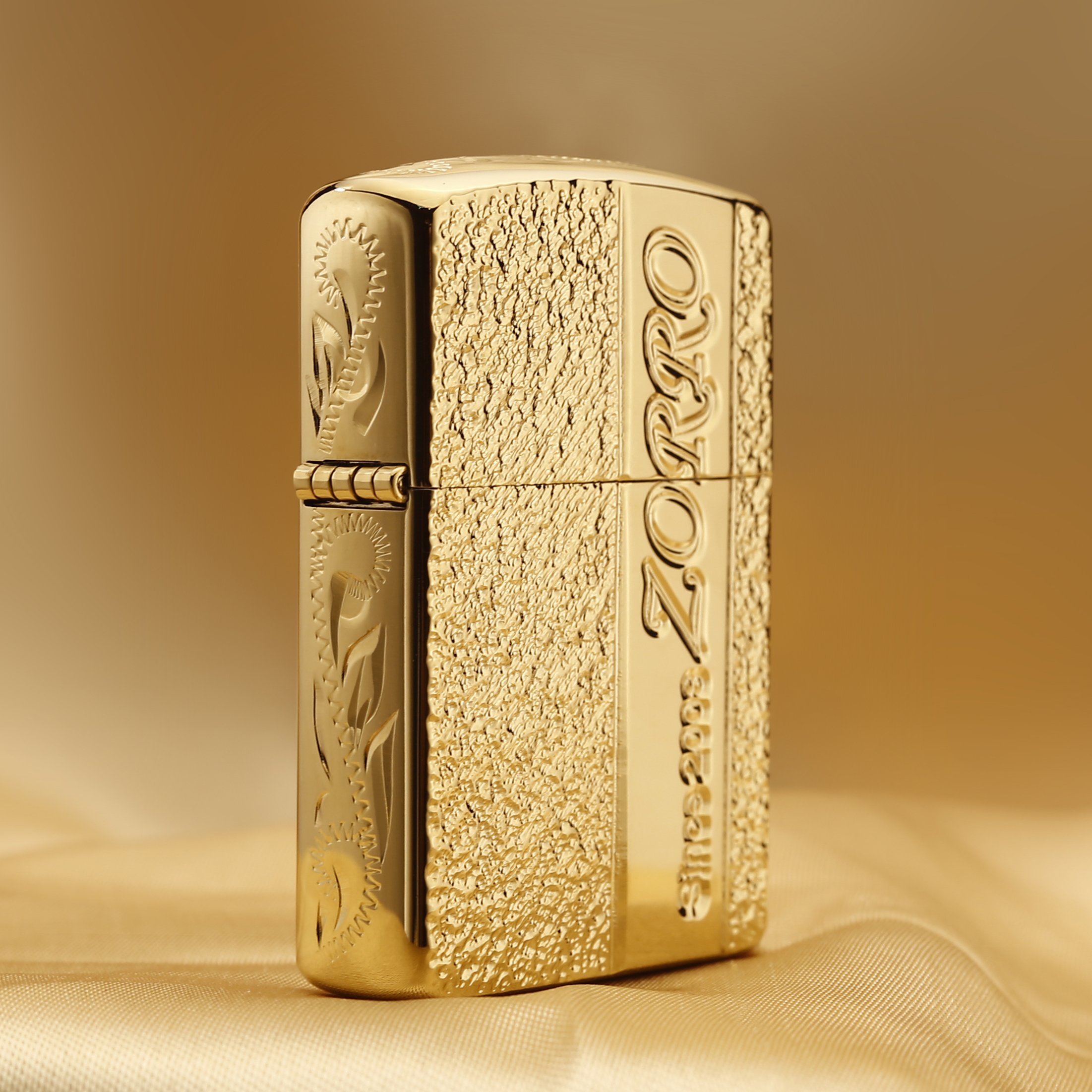 ZORRO手工雕刻大富豪复古金色防风砂轮男士个性打火机