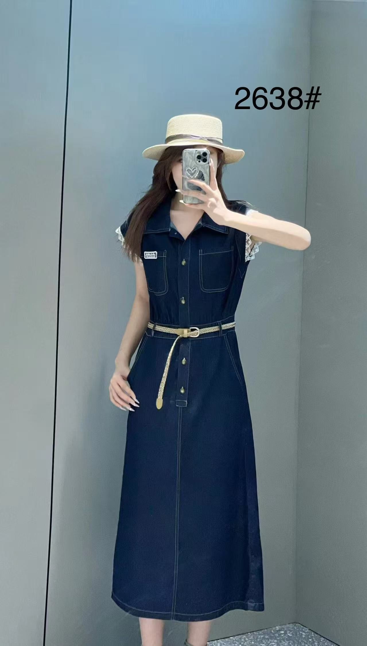 2638【裙长118】深色薄款牛仔裙夏季新款polo领衬衫裙休闲显瘦气质