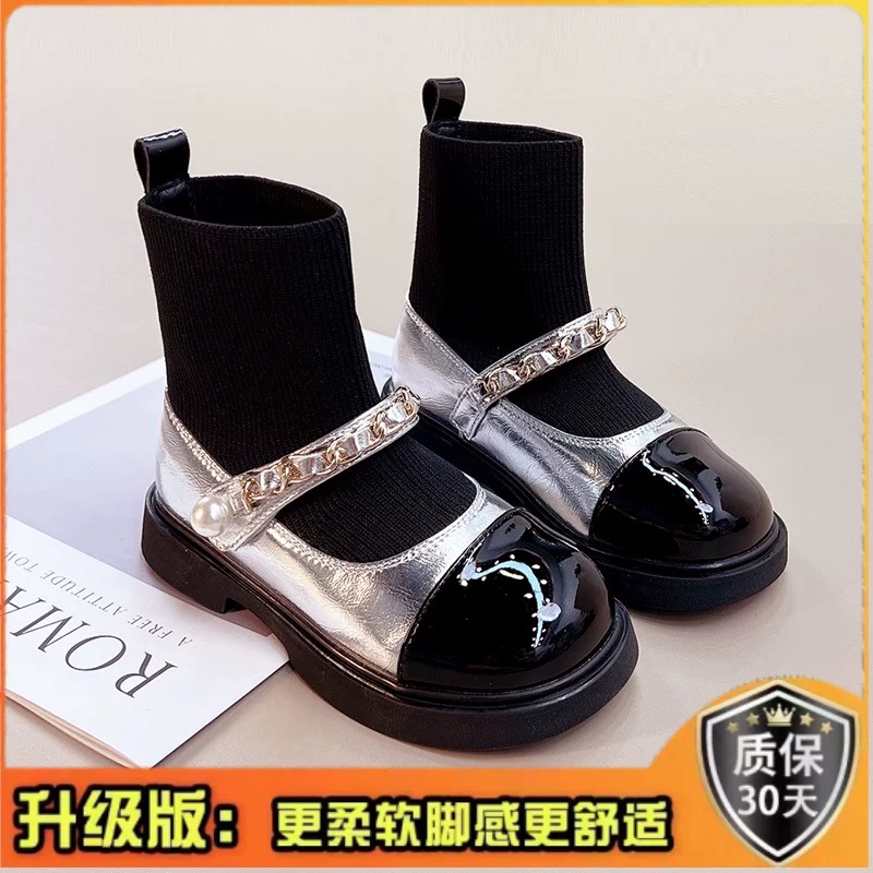靴子女童秋冬季新款小女孩走秀靴小香风时尚皮靴潮流软底靴子百搭