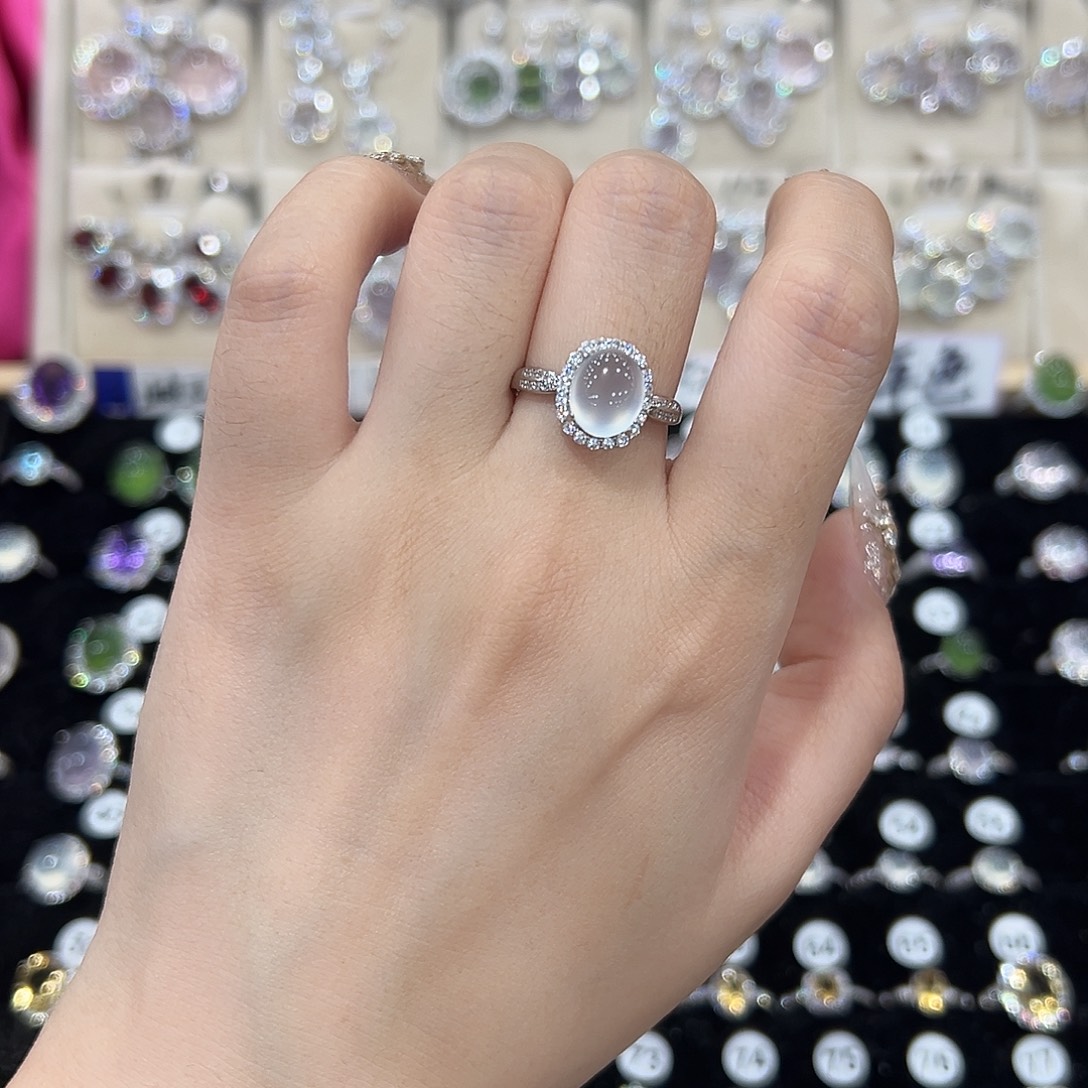 小***气蛇纹石玉银S925镶嵌戒指