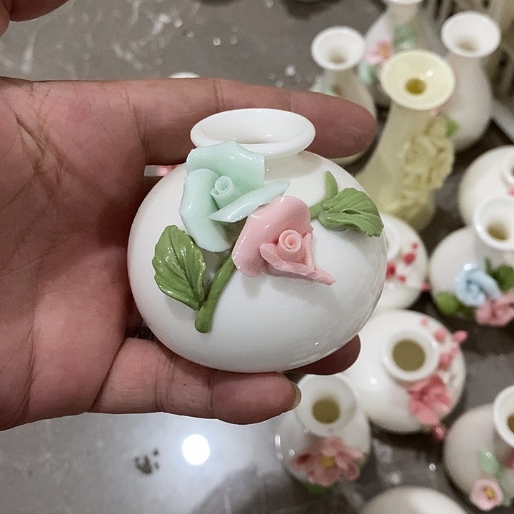 冰***瓷片纯手工陶瓷花摆件瑕