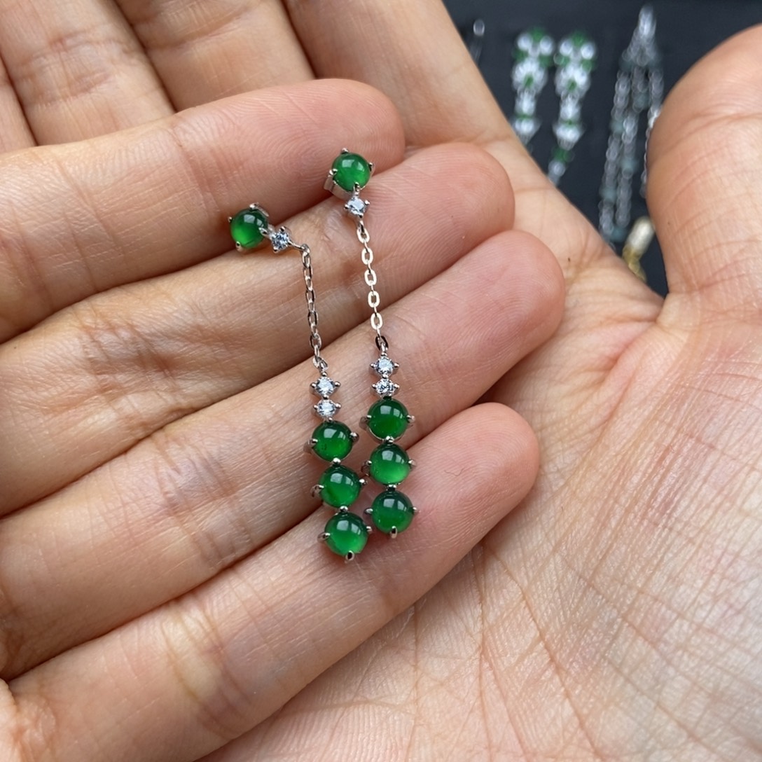 翡翠银S925镶嵌耳饰