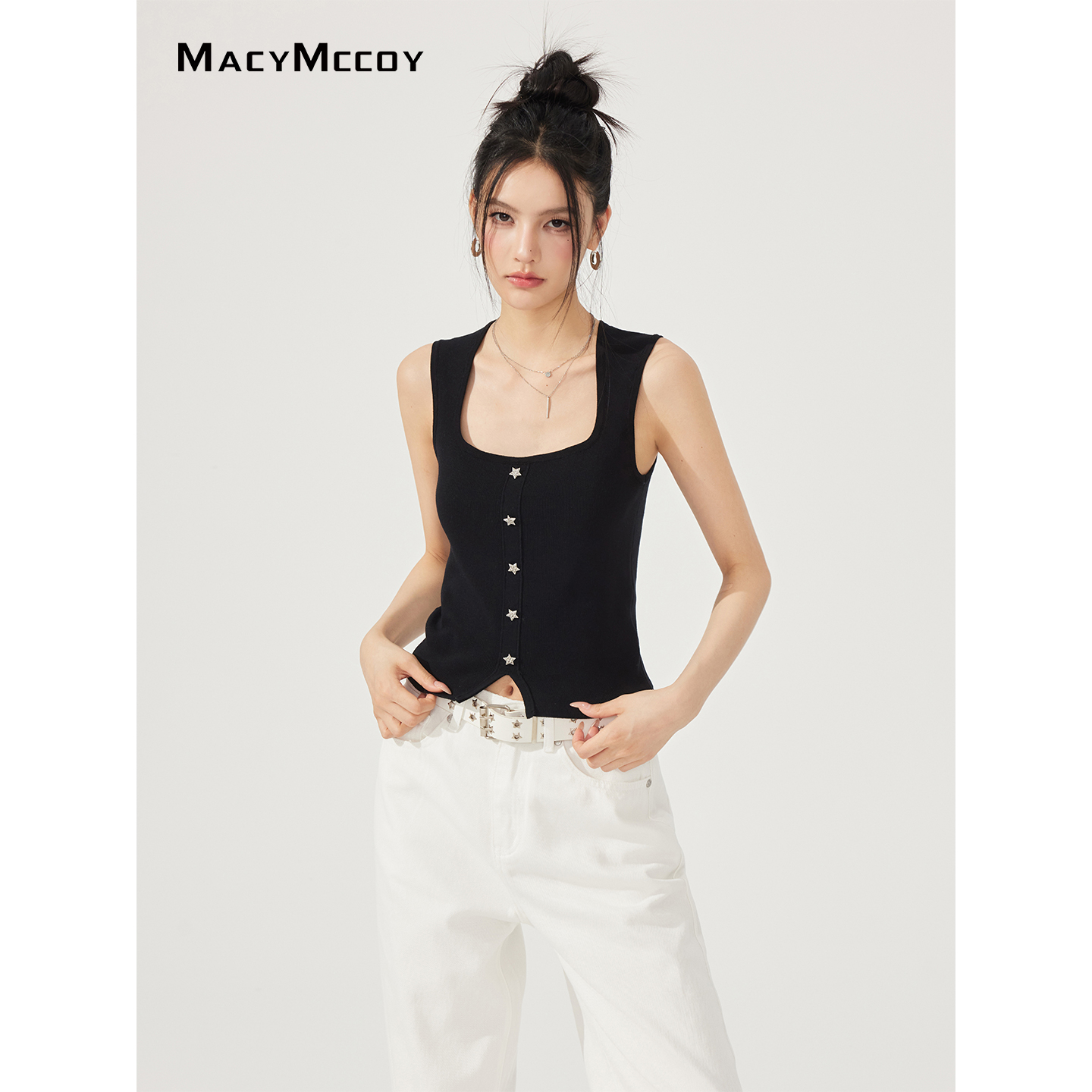 【熊小姐专享】MacyMccoyU领星星针织背心女设计感亲肤凉感百搭上衣