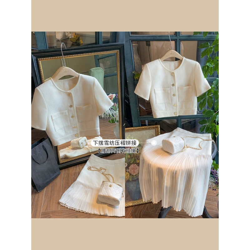 小香风高级感套装裙女2025年夏季小个子新款超火气质两件套裙装女