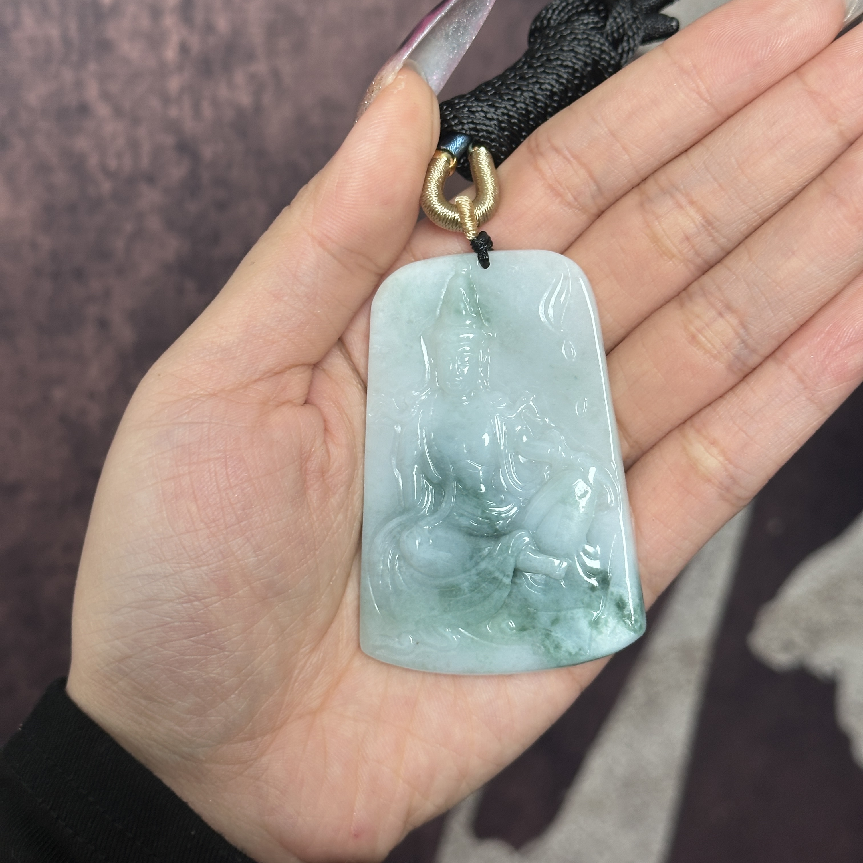 【28】糯种飘绿花厚装自在观音吊牌 高63 宽40 厚6.9