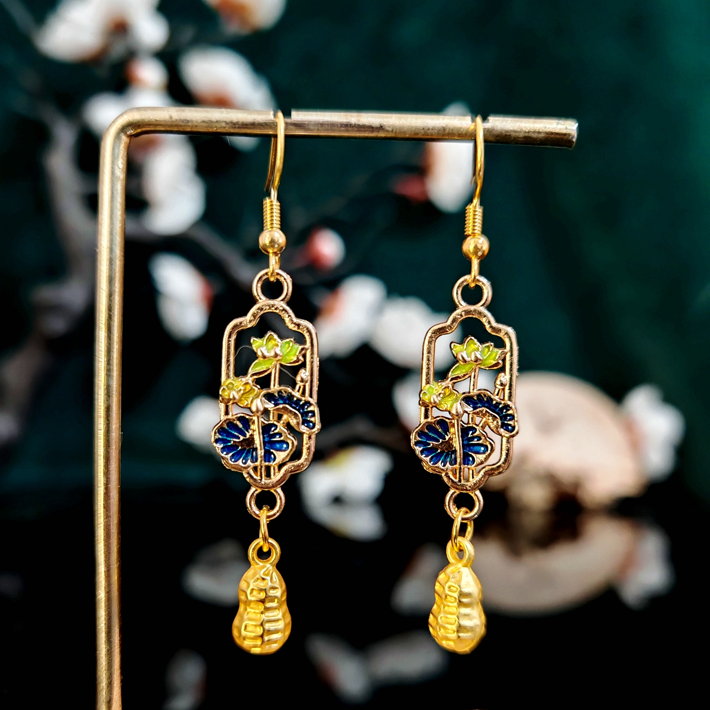 多吉米芙蕖落花新中式荷花复古花生古典雅致耳环