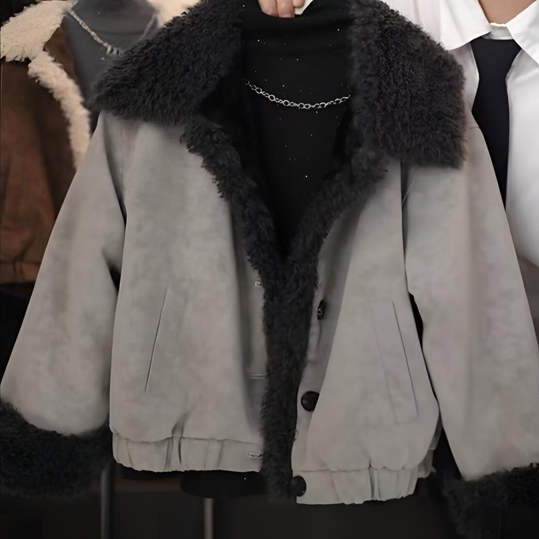 男女童2025秋冬新款儿童大毛领加绒加厚翻领皮衣时尚潮流防寒外套