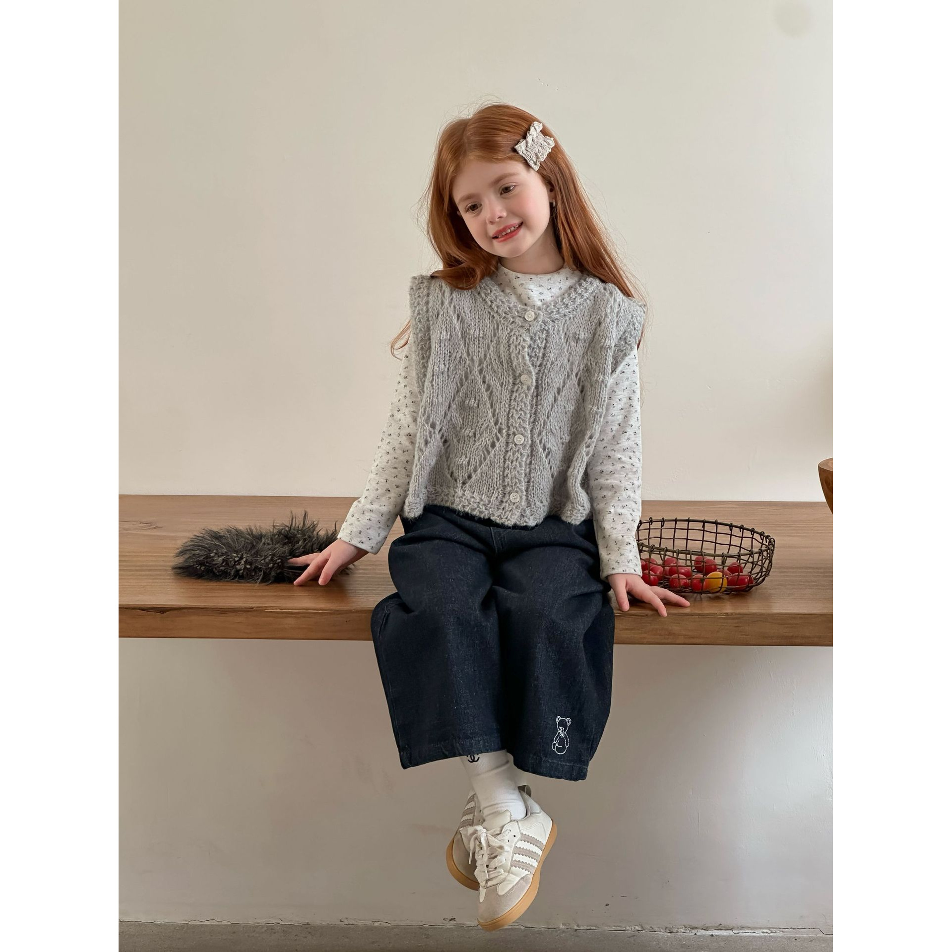 童装女童马海毛马甲秋新款甜美重工钩花毛衣儿童外穿针织衫86163