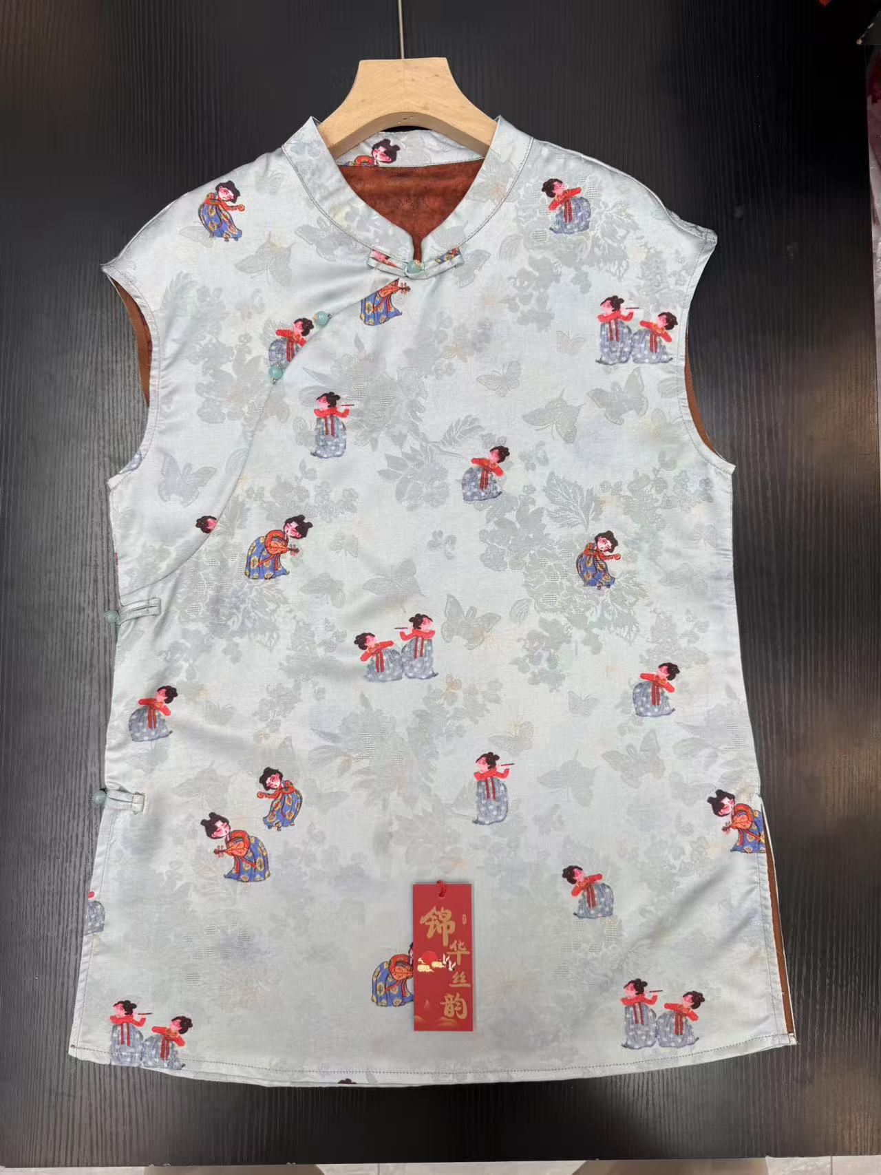 【仙童】短袖立领印花默认厚度上衣女士网红新中式中国风1198