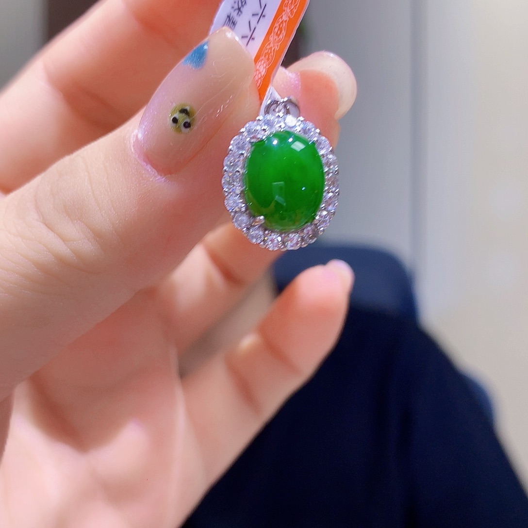 和田玉（碧玉）银S925镀金镶嵌颈饰